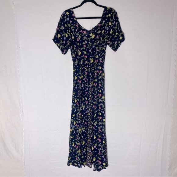Vintage Emanuel Geraldo Black Pink Multi Floral Short Sleeve Maxi Dress L - Picture 15 of 16